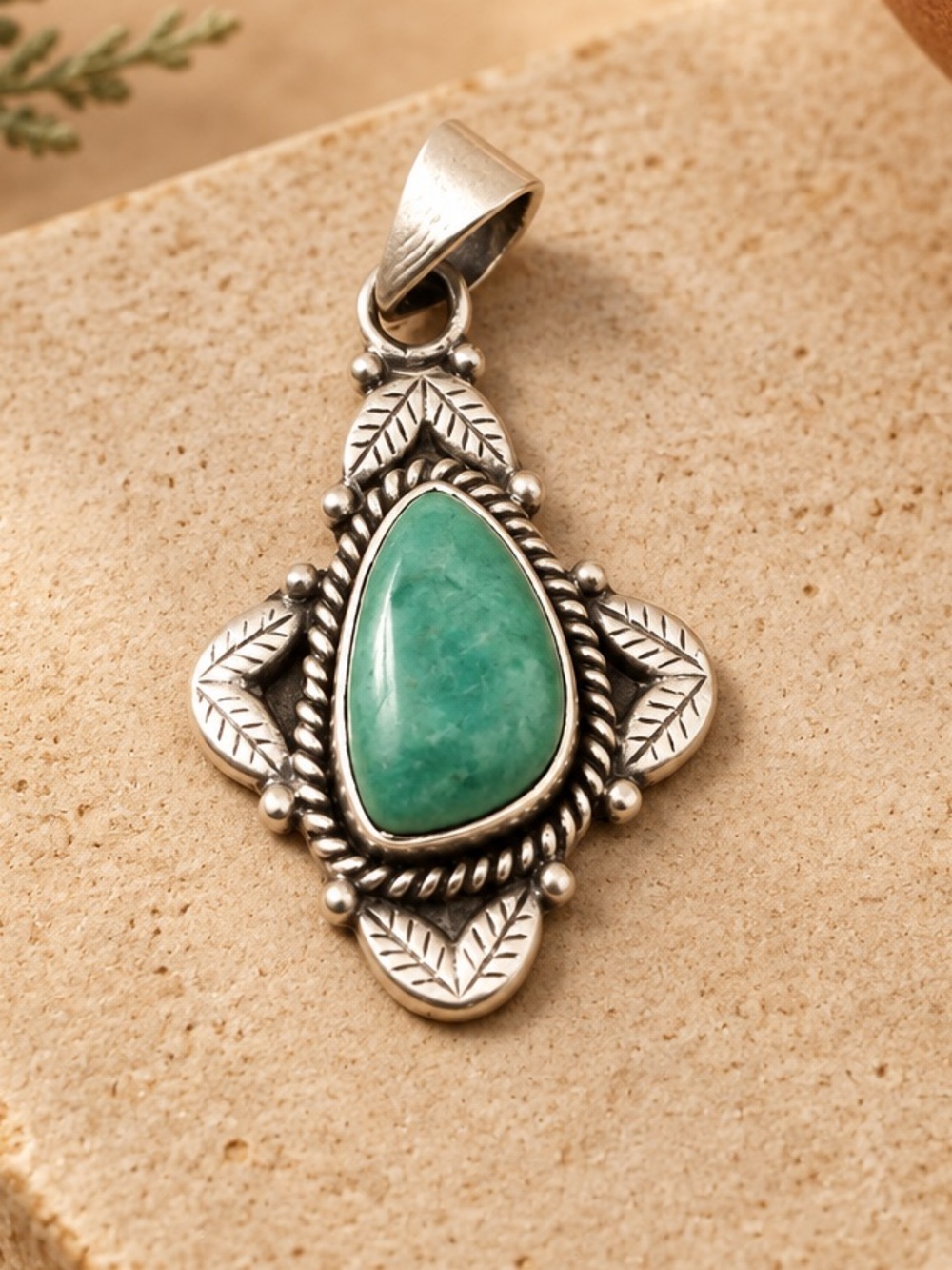 Sterling Silver Teardrop Green Stone Pendant